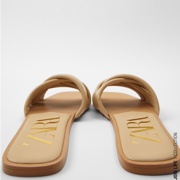 ZARA Leather Slides Sandal With Quilted Straps - Picture 5 of 5